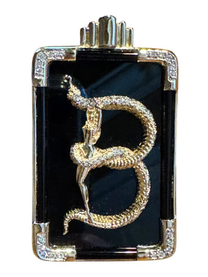 Erté “Lady & Serpent” Gold, Diamond & Onyx Brooch