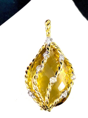 Orlanda Olsen 18K Gold Citrine & Diamond Pendant