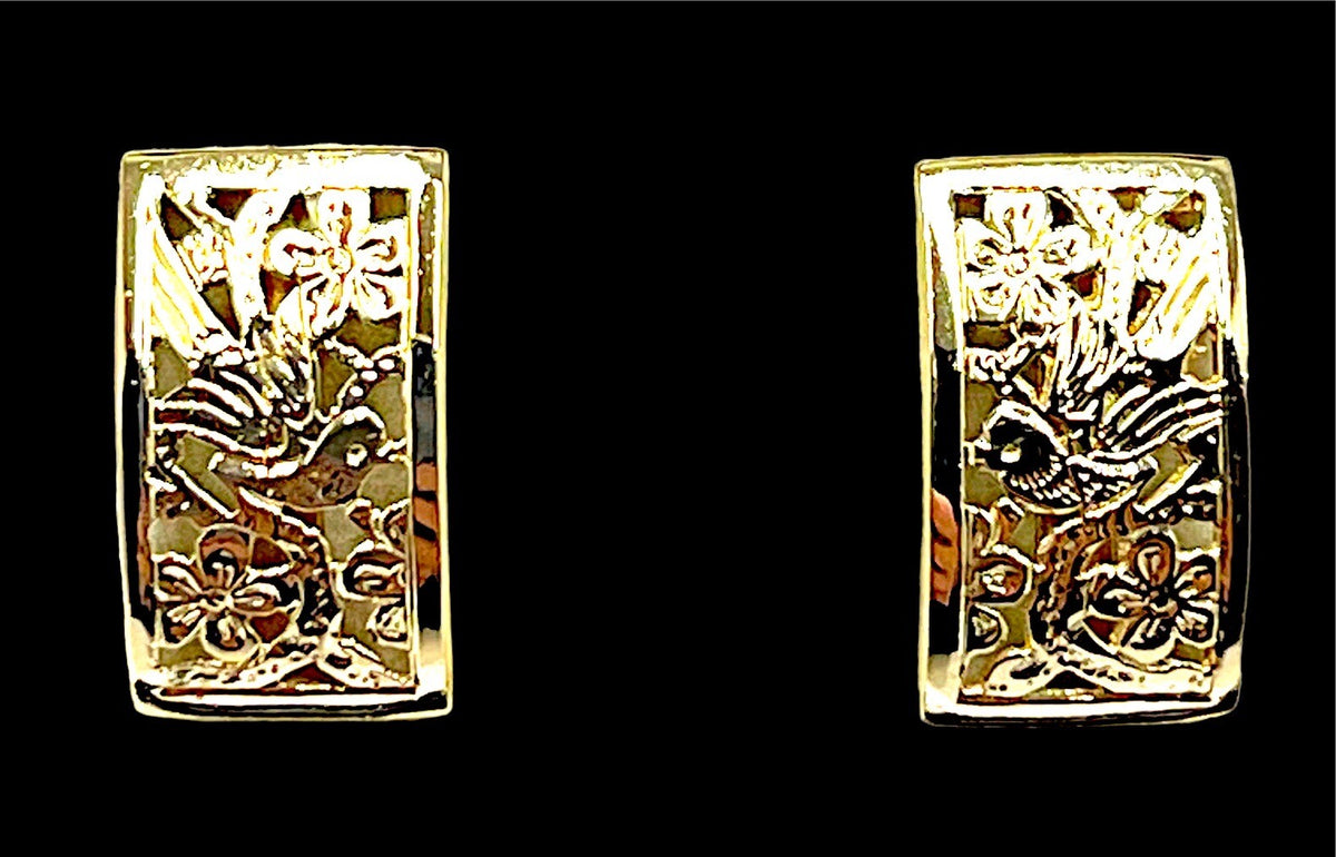 Ming’s of Honolulu “Bird on Plum” Gold Earrings
