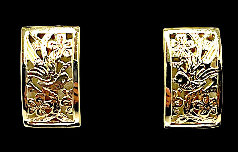 Ming’s of Honolulu “Bird on Plum” Gold Earrings