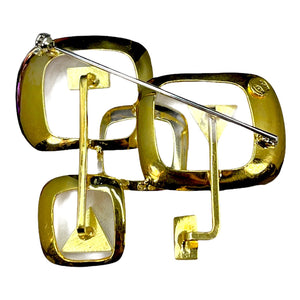 Artisan 18K Gold & Blue Enamel Modernist Brooch