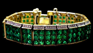 1950 Crown Trifari Invisibly-Set Emerald Bracelet