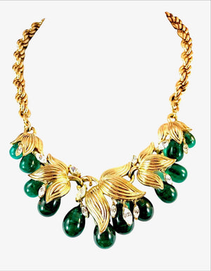 Crown Trifari Emerald Gripoix Floral Parure