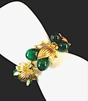 Crown Trifari Emerald Gripoix Floral Parure
