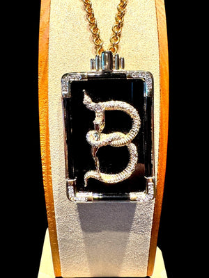 Erté “Lady & Serpent” Gold, Diamond & Onyx Brooch