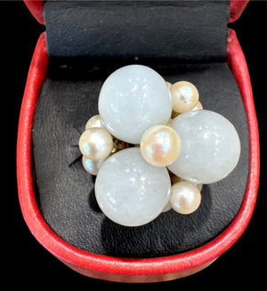 Ming’s of Honolulu Jade & Pearl Floral Ring