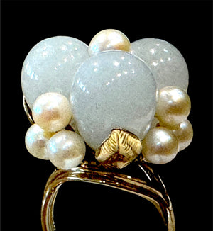 Ming’s of Honolulu Jade & Pearl Floral Ring