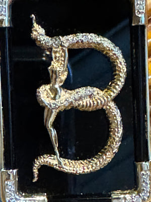 Erté “Lady & Serpent” Gold, Diamond & Onyx Brooch