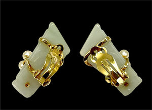 Ming’s of Honolulu Jade & Pearl “Bamboo” Earrings