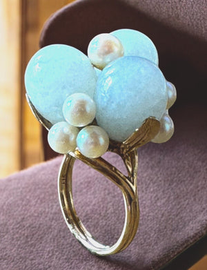 Ming’s of Honolulu Jade & Pearl Floral Ring