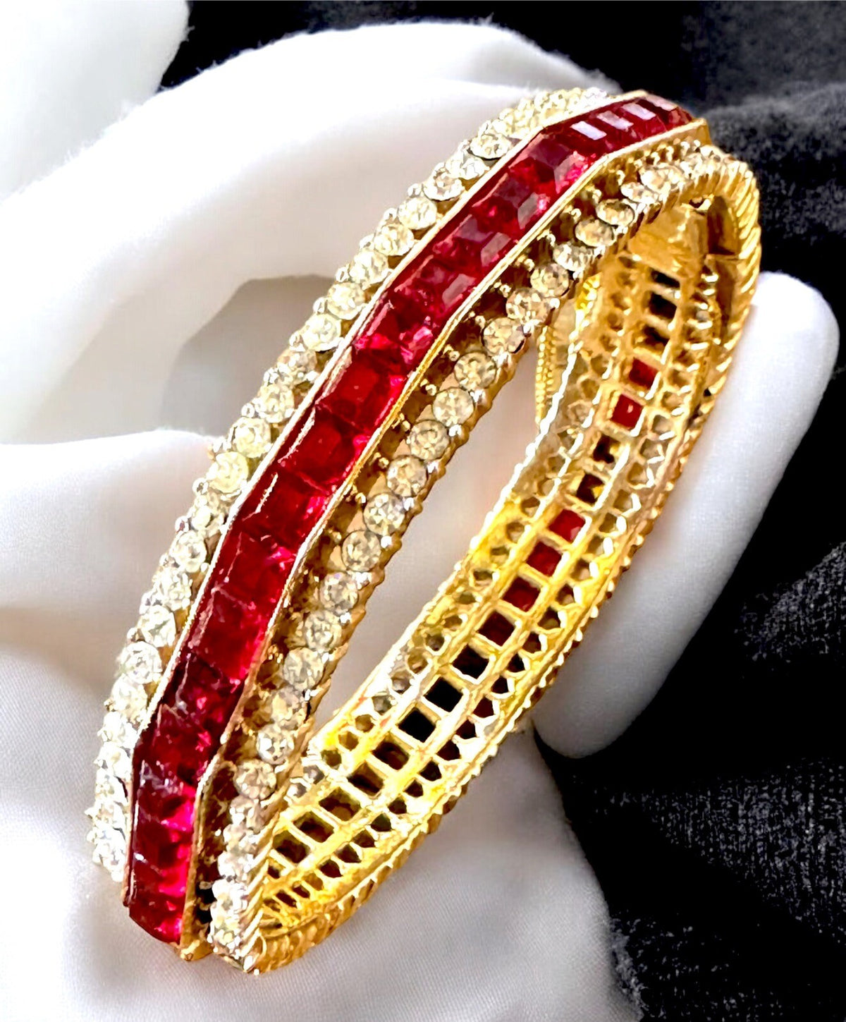 1950s Crown Trifari Invisibly-Set Ruby Cuff