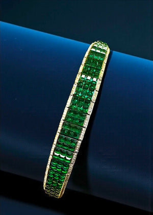 1950 Crown Trifari Invisibly-Set Emerald Bracelet