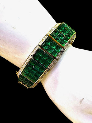 1950 Crown Trifari Invisibly-Set Emerald Bracelet