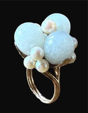 Ming’s of Honolulu Jade & Pearl Floral Ring