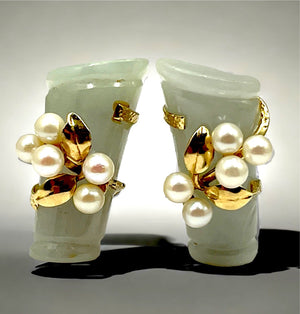 Ming’s of Honolulu Jade & Pearl “Bamboo” Earrings