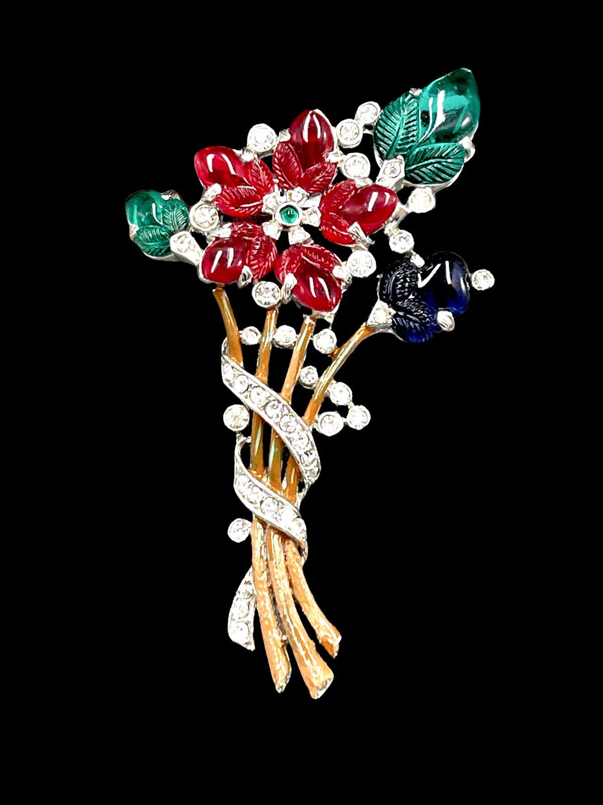 1930s Trifari Tricolor Fruit-Salad Dress Clip