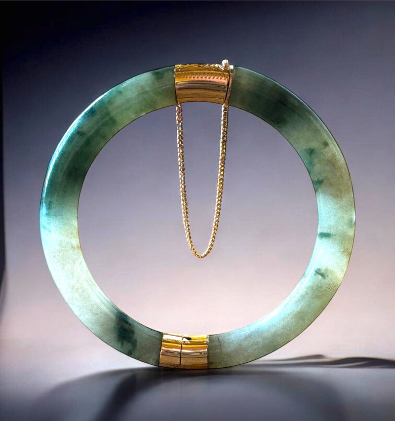 Ming’s of Honolulu 14K Gold & Green Jade Bangle