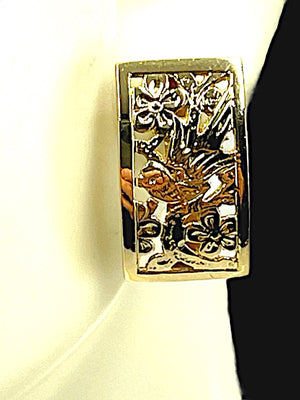 Ming’s of Honolulu “Bird on Plum” Gold Earrings