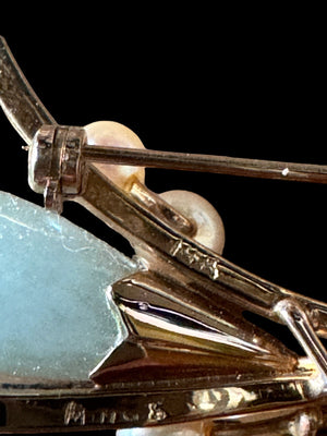 Ming’s of Honolulu Pearl & Jade Floral Brooch
