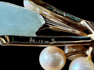 Ming’s of Honolulu Pearl & Jade Floral Brooch