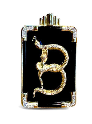 Erté “Lady & Serpent” Gold, Diamond & Onyx Brooch