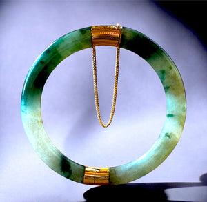 Ming’s of Honolulu 14K Gold & Green Jade Bangle