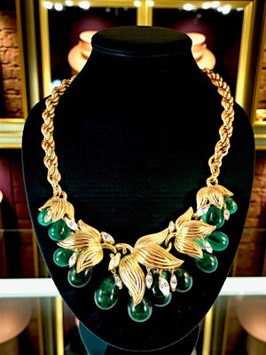 Crown Trifari Emerald Gripoix Floral Parure
