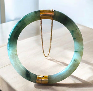 Ming’s of Honolulu 14K Gold & Green Jade Bangle