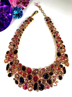 Swarovski 18K Gold Plated Amethyst & Pink Bezel-Set Crystal Mosaic Statement Necklace