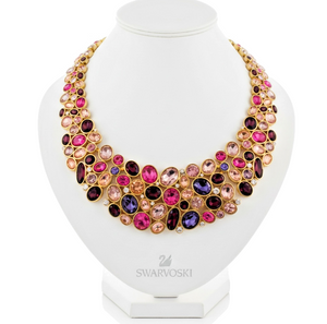 Swarovski 18K Gold Plated Amethyst & Pink Bezel-Set Crystal Mosaic Statement Necklace
