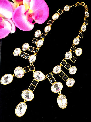 Monet Swarovski Crystal & Black Rhinestone Bib Necklace and Earrings Set