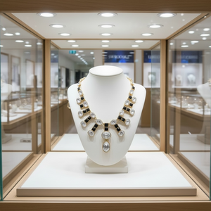 Monet Swarovski Crystal & Black Rhinestone Bib Necklace and Earrings Set