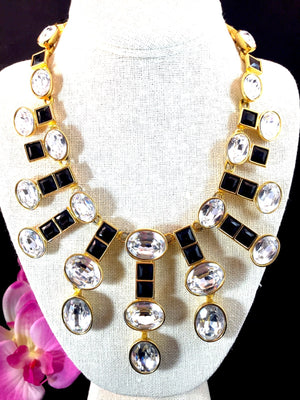 Monet Swarovski Crystal & Black Rhinestone Bib Necklace and Earrings Set