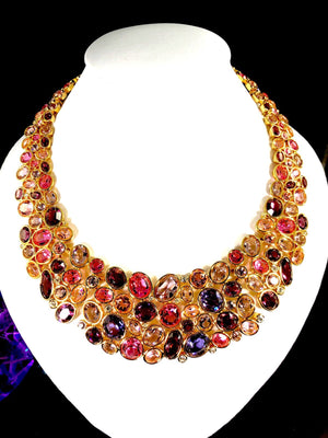 Swarovski 18K Gold Plated Amethyst & Pink Bezel-Set Crystal Mosaic Statement Necklace